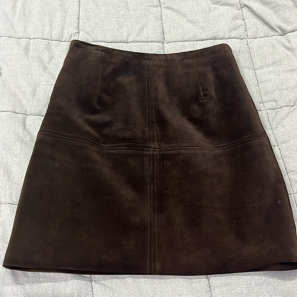 Vintage Anne Taylor Chocolate Suede Leather Mini Skirt Sz 4